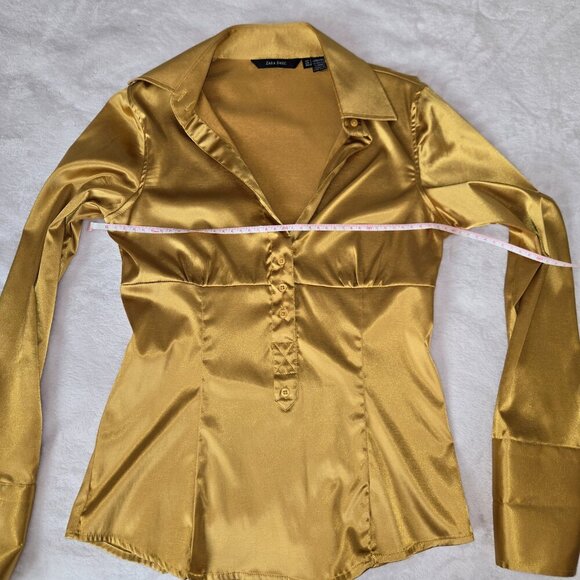 Y2K Zara gold satin blouse size S, made in Spain - Picture 6 of 9